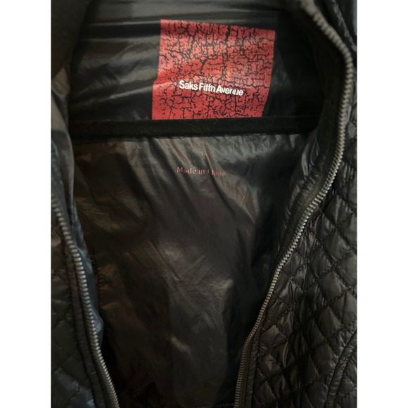 Saks Fifth Avenue Quilted Puffer Coat Hooded‎ Jacket Black - Picture 3 of 3